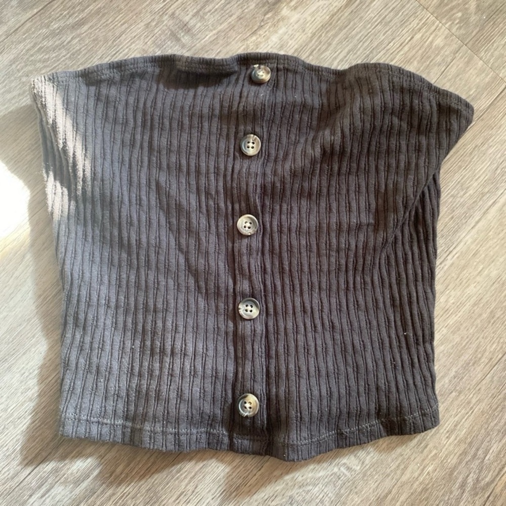 Black Ribbed Button-Up Tube Top